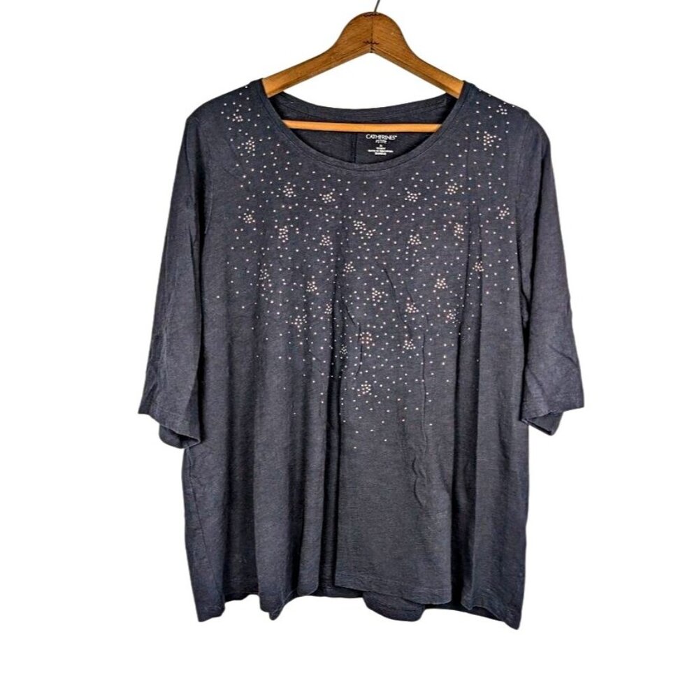Catherines T Shirt Women's Size 1X Tunic Plus Studded Boho Stretch Lightweight